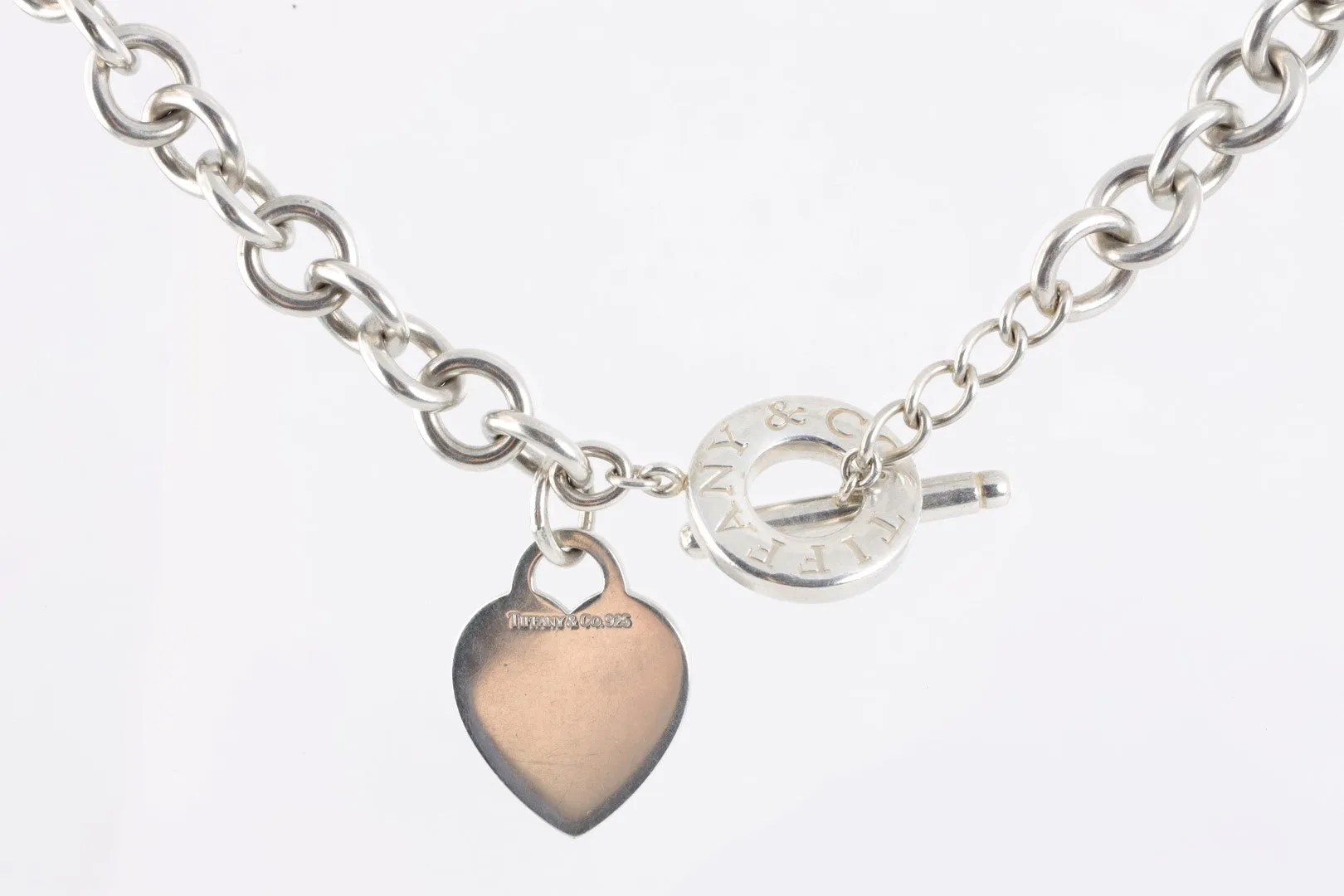 15.5" Tiffany & Co. 925 Silver Heart Tag Choker Necklace (72.12g.)