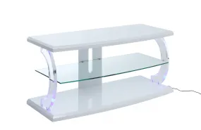 18' X 48' X 22' White Clear Glass Wood Glass Veneer (Melamine) TV Stand (LED) By Homeroots