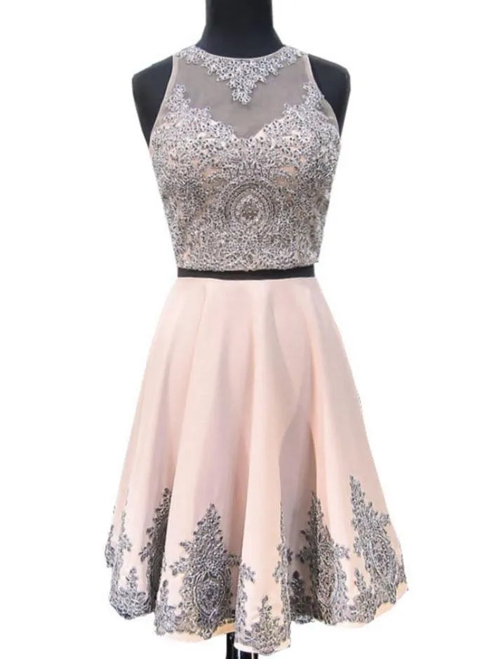 2 Pieces Halter Dusty Pink Short Cheap Homecoming Dresses 2018, CM421