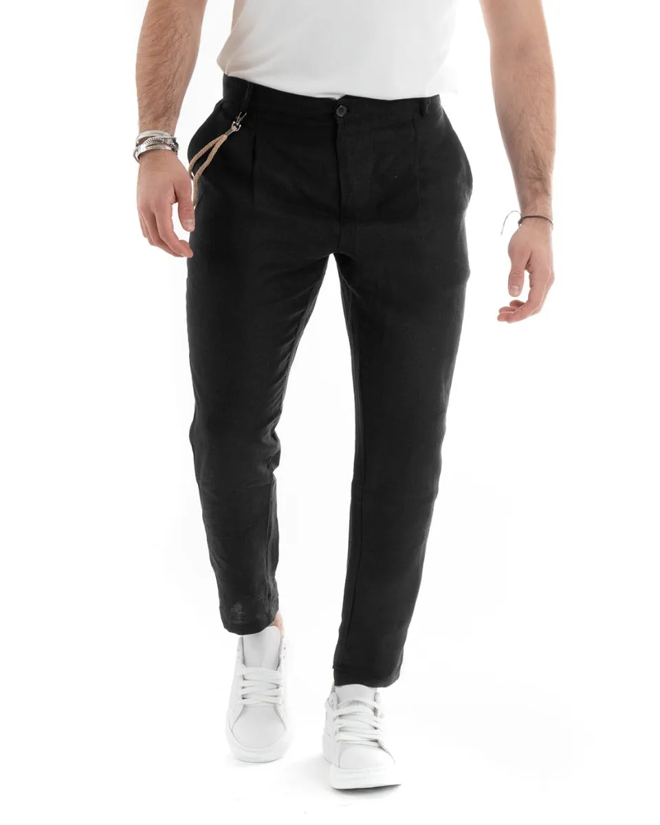 Abito Uomo Doppiopetto Completo Lino Sartoriale Giacca Pantaloni Tinta Unita Nero GIOSAL-OU2332A