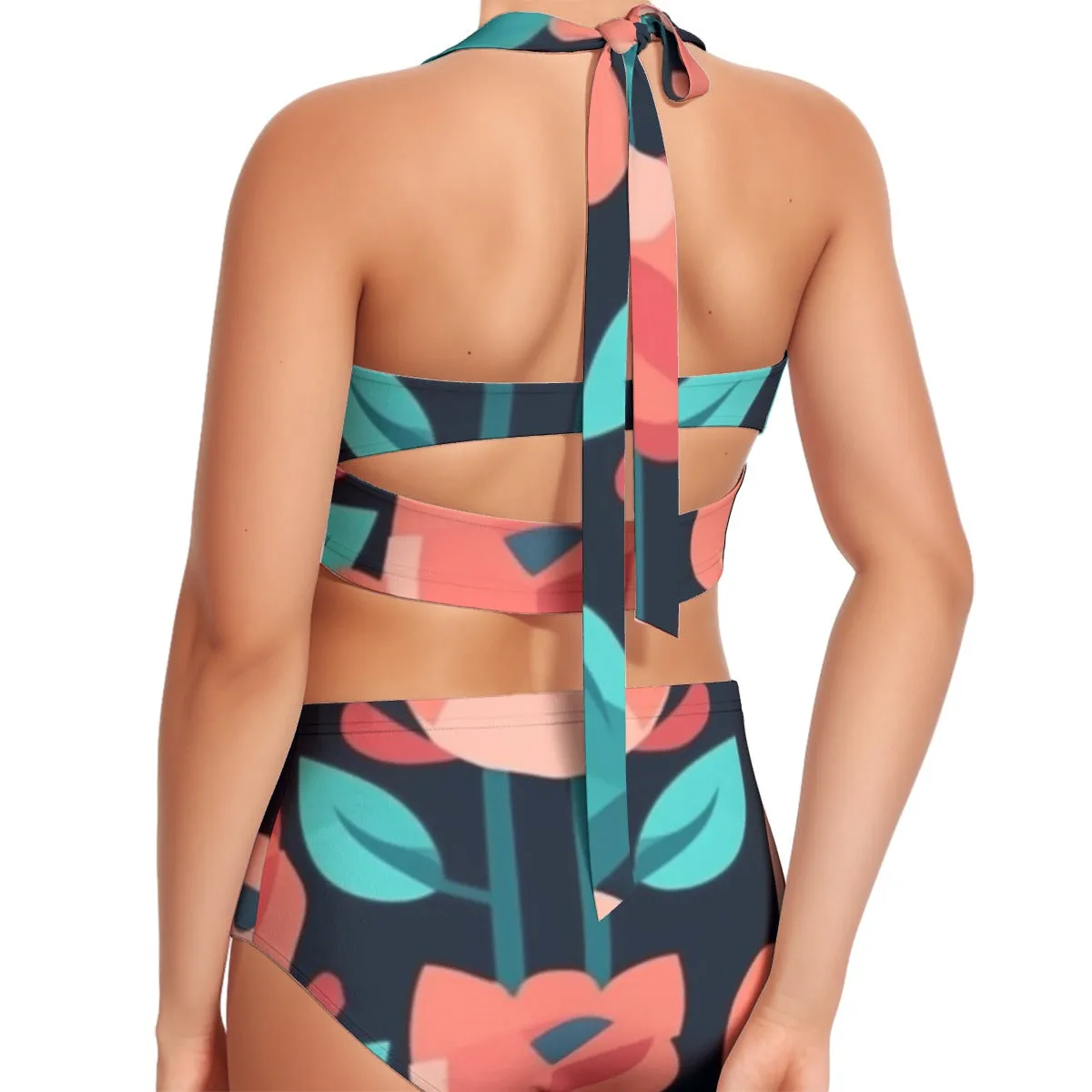 All-Over Print Women's Swimsuit Set With Halter