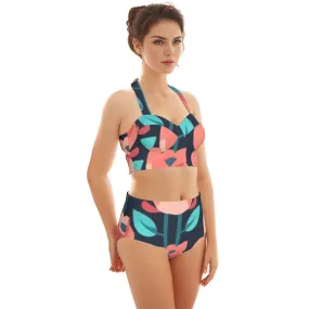 All-Over Print Women's Swimsuit Set With Halter