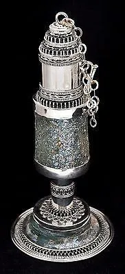 Antique Roman Glass Perfume Scents Bottle Sterling Silver 925