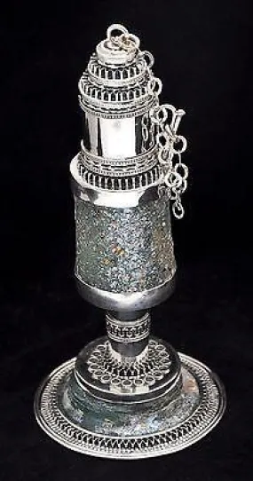 Antique Roman Glass Perfume Scents Bottle Sterling Silver 925