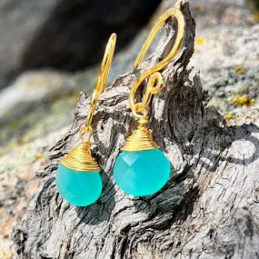 Aqua Chalcedony Radiant Raindrop Earrings