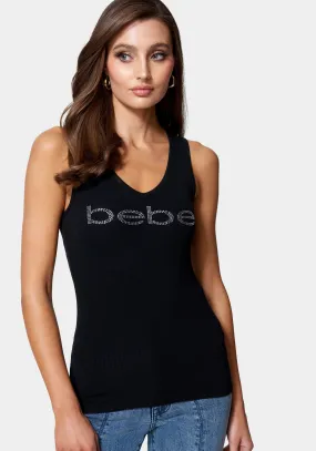 Bebe Logo V-Neck Rib Tank Top