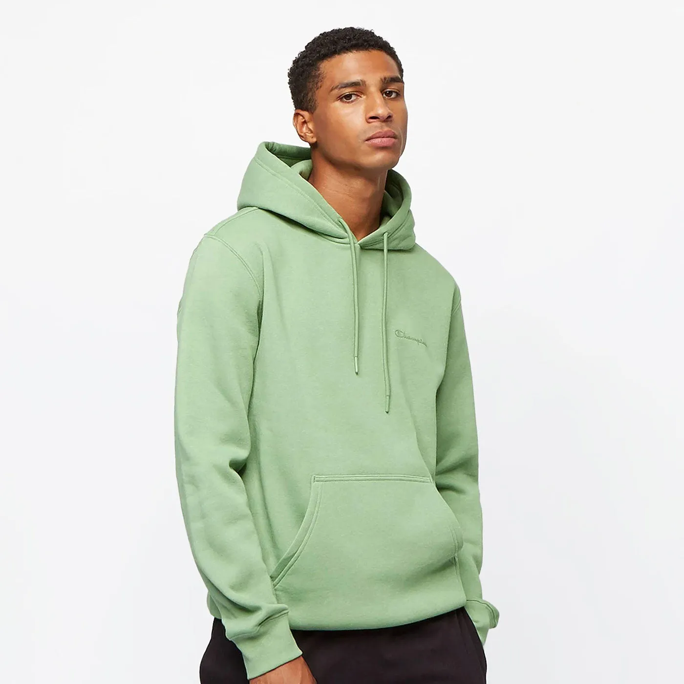 Champion Legacy Hoodie Small Script Logo Fleece 218287 Green