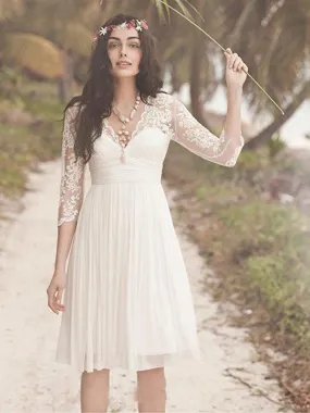 Cheap Long Sleeve Lace Short Beach Wedding Dresses, WDY0199