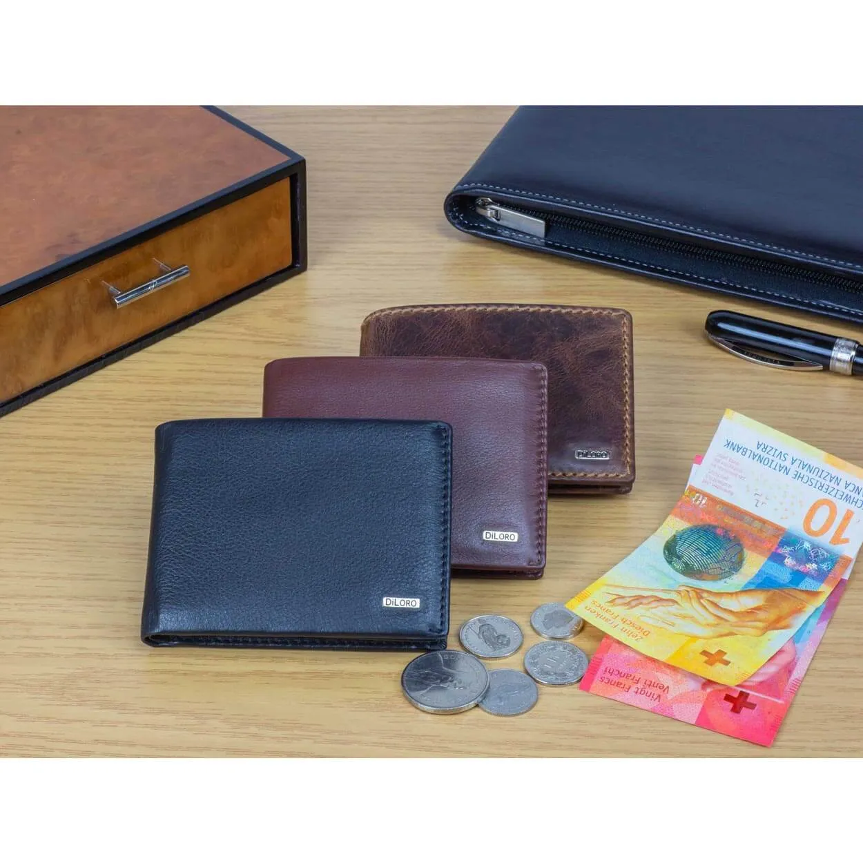 Compact Bifold Leather Wallet RFID Safe Hickory Brown