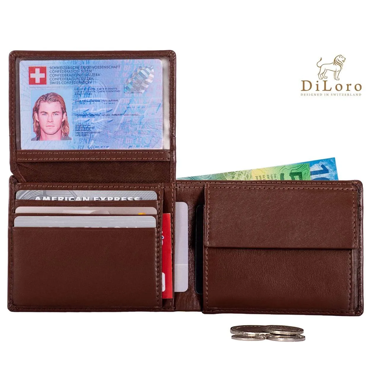 Compact Bifold Leather Wallet RFID Safe Hickory Brown