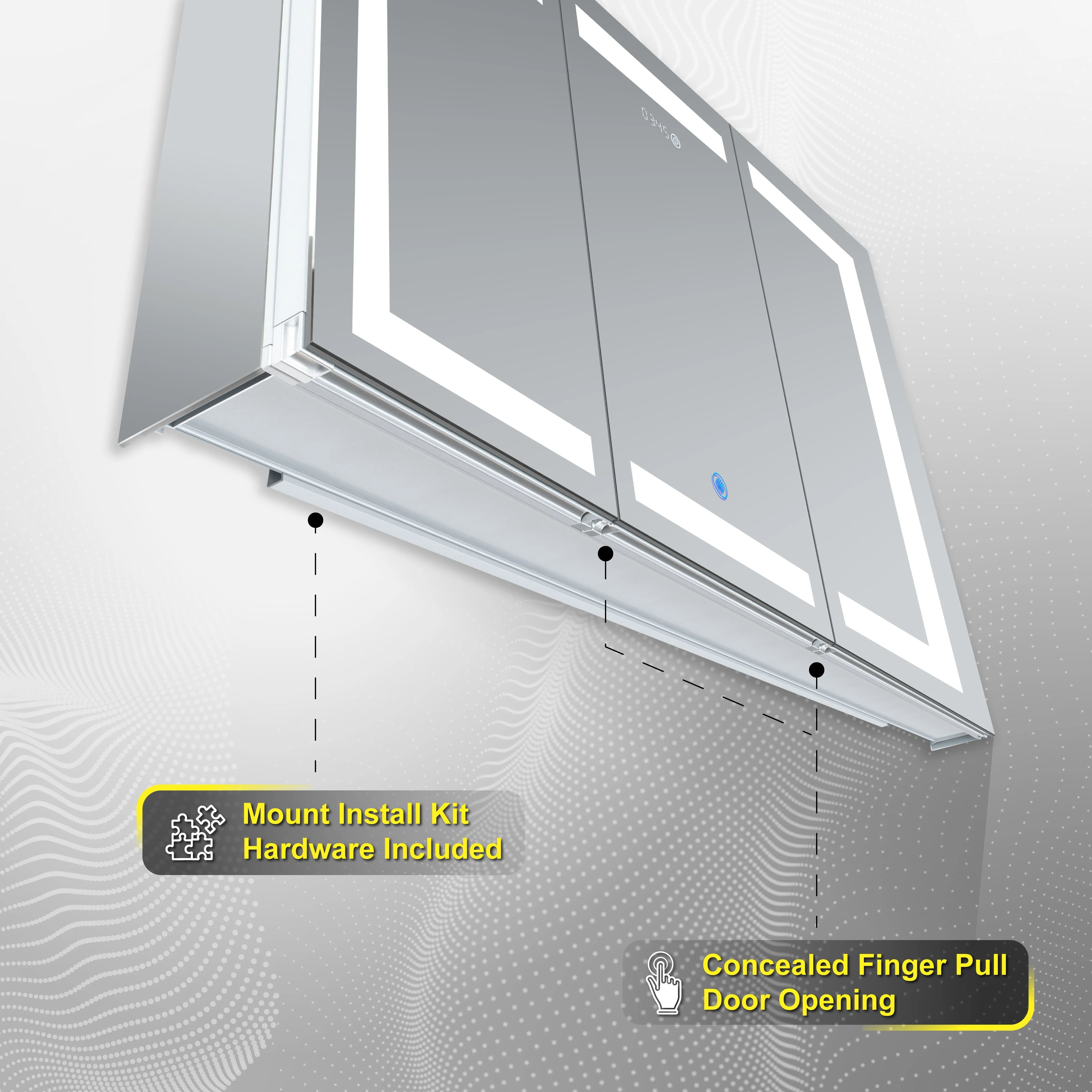 DECADOM LED Mirror Medicine Cabinet Recessed or Surface, Dimmer, Clock, Room Temp Display, Dual Outlets Duna 48x32