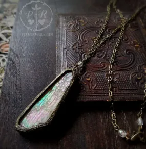 Etched Wing ~ Iridescent Stained Glass Amulet