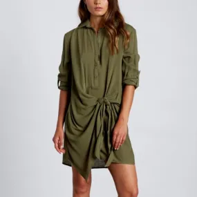 Final Sale - Cotton Candy LA - Low Key Front Knot Dress - Olive