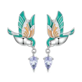 'Kingfisher' Sterling Silver and CZ Stud Earrings