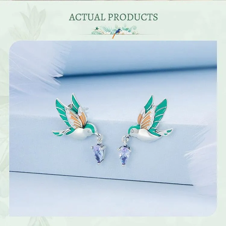 'Kingfisher' Sterling Silver and CZ Stud Earrings