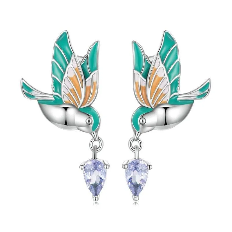 'Kingfisher' Sterling Silver and CZ Stud Earrings