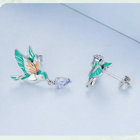 'Kingfisher' Sterling Silver and CZ Stud Earrings