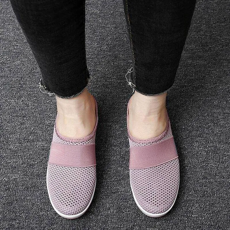 Libiyi Women Daily Fly Knit Fabric Summer Air Cushion Mule Slippers