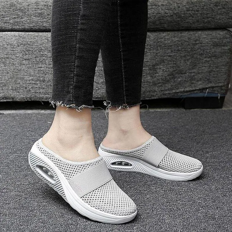 Libiyi Women Daily Fly Knit Fabric Summer Air Cushion Mule Slippers