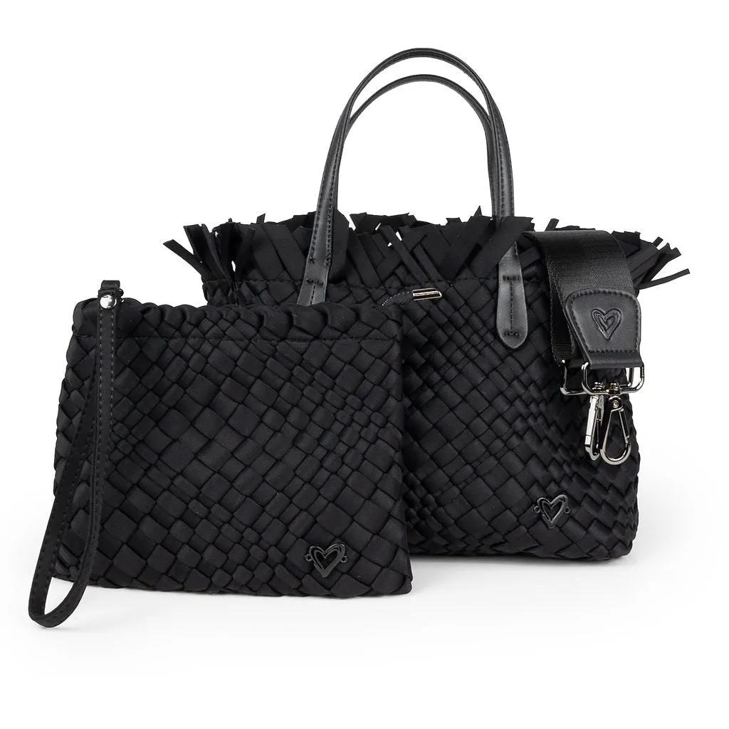 NEW: Taunton Small Woven Tote (Fringed Top) - Black