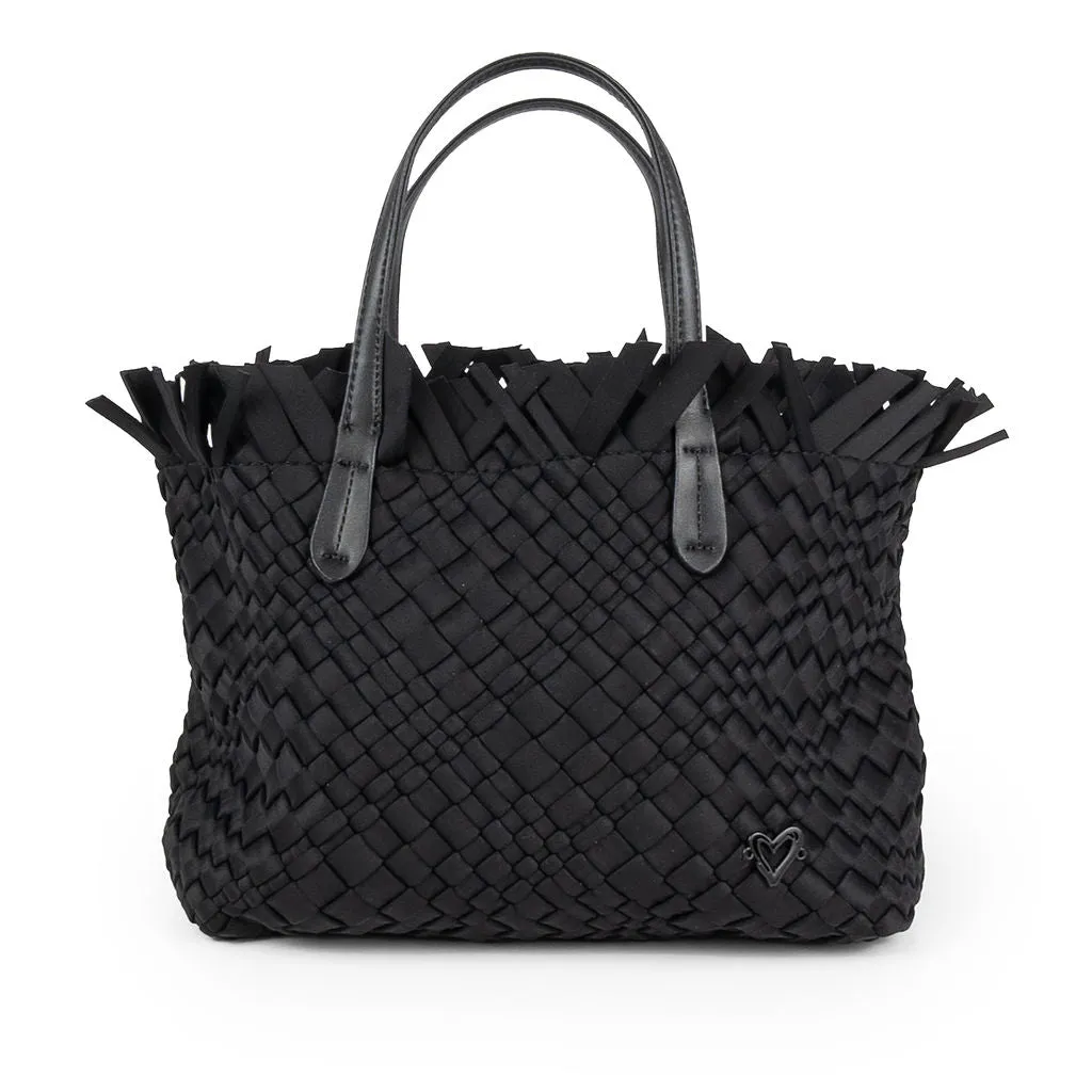 NEW: Taunton Small Woven Tote (Fringed Top) - Black