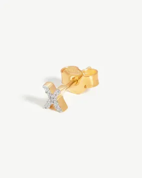 Pave Initial Single Stud Earring - Initial X | 18ct Gold Plated Vermeil/Cubic Zirconia