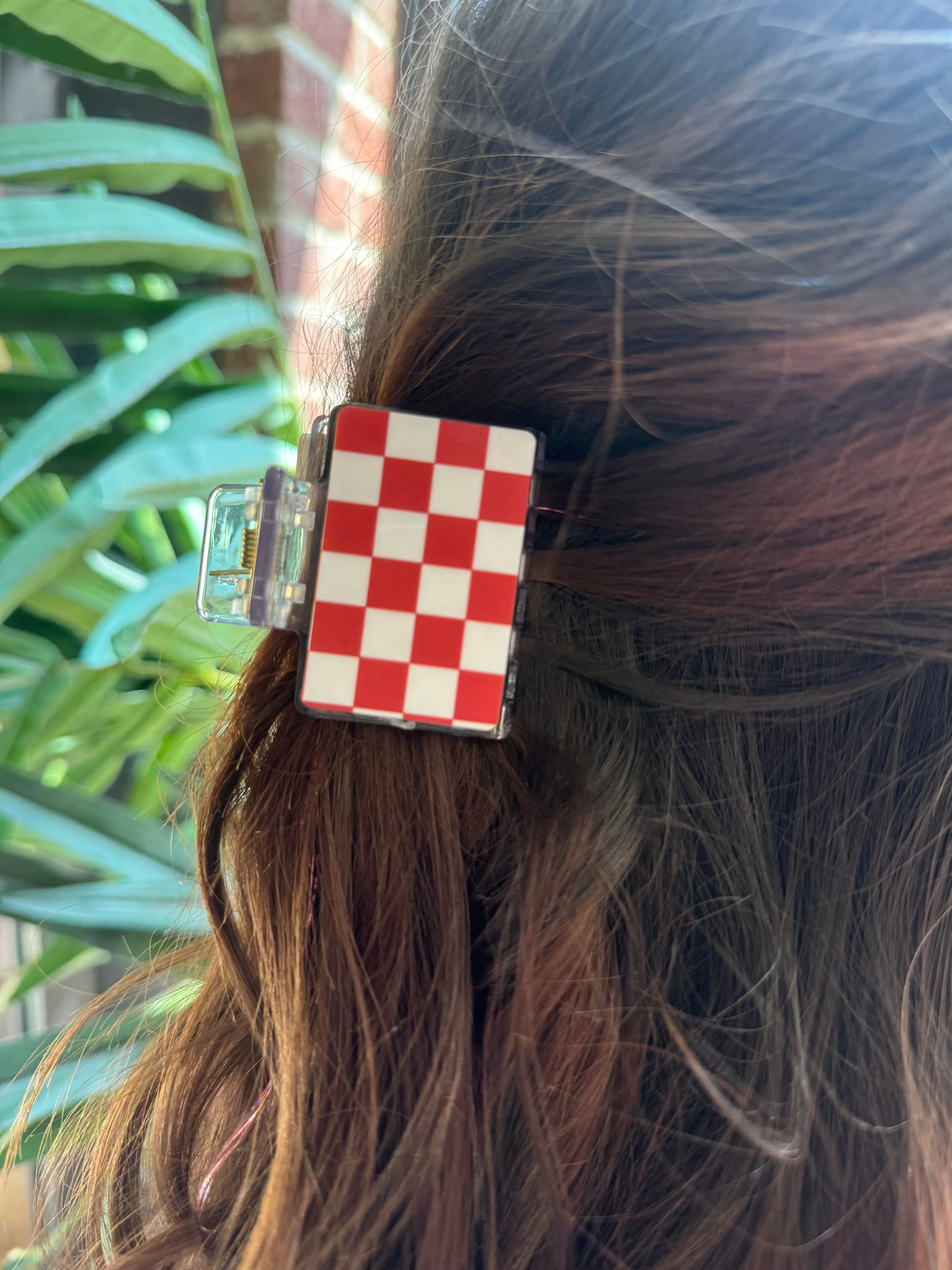 Red & White Small Checkered Hair Clip