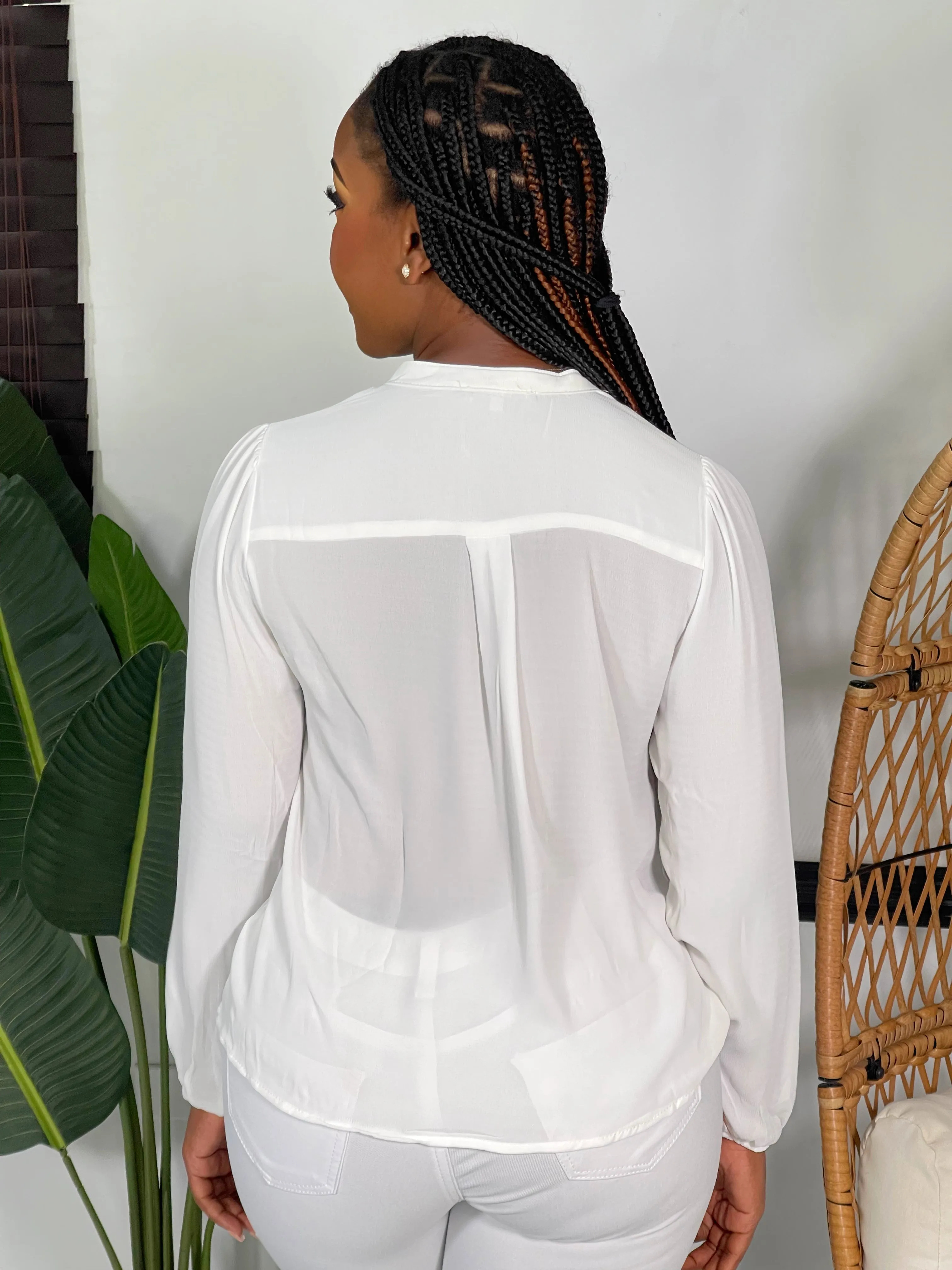 Victoria V-Bar Placket Blouse-Off White