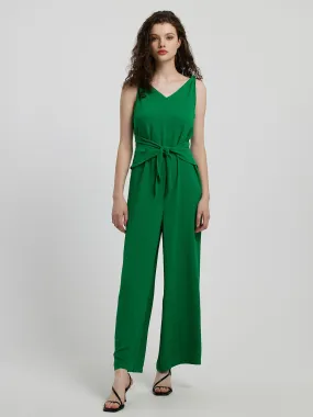 Ärmelloser Jumpsuit mit Knotendetail und Bindeband vorn